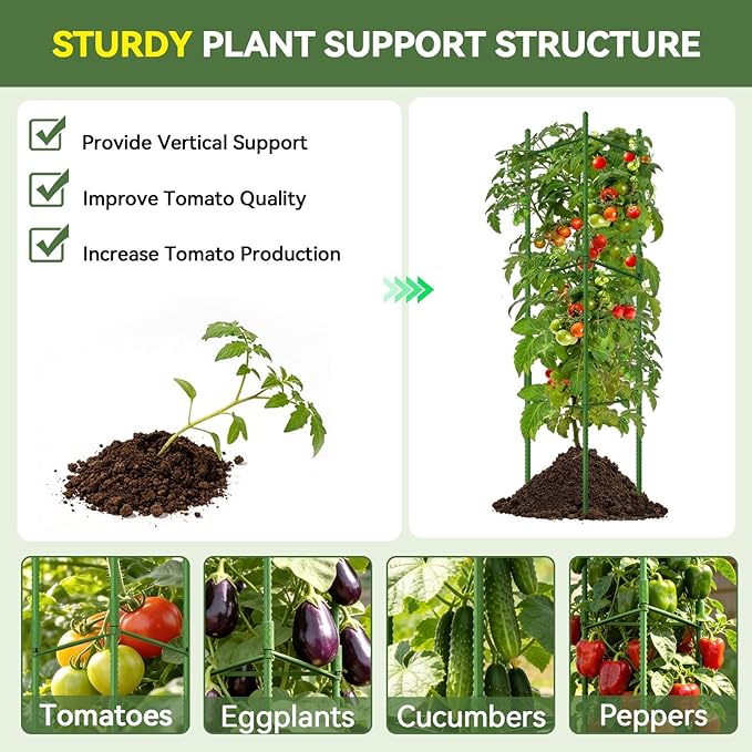 Halatool 2 Pack Tomato Cages for Garden, Up to 63 inch(5.2FT) Adjustable Tall Tomato Cage,Garden Stakes Tomato Trellis for Pots,Tomato Plant Support for Raised Garden Bed &Vegetables Flowers(Green)