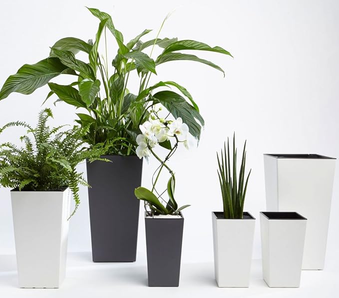 Dehner Elise Plastic Planter with Self-Watering System, plastic, White, ca. 47 x 25 x 25 cm