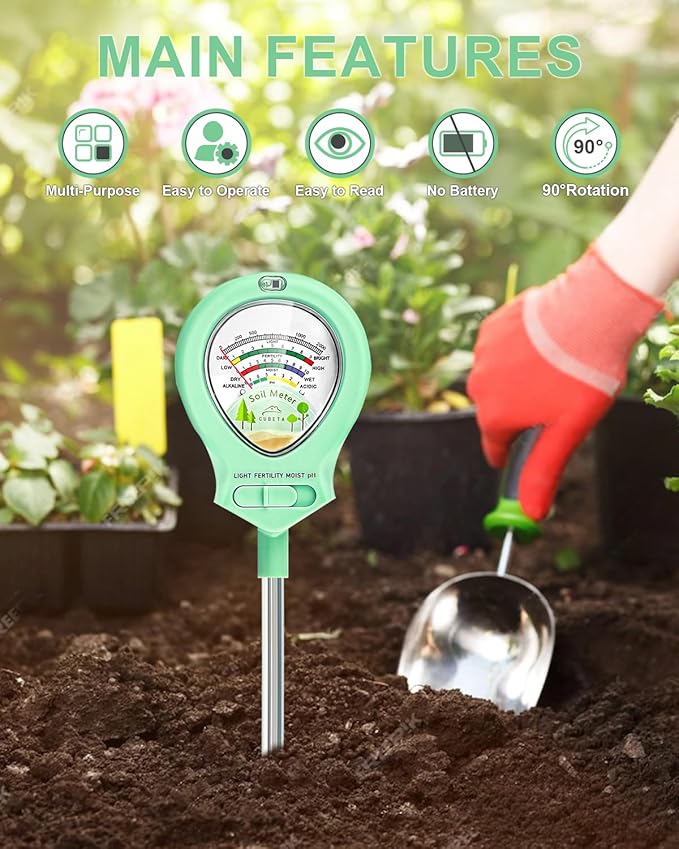 2024 Upgraded Soil Moisture Meter for Plants, Soil pH Meter, 4-in-1 Soil Tester for Light/Moisture/pH/Fertility, Plant Water Meter for Garden, Lawn, Greenhouse, Indoor & Outdoor