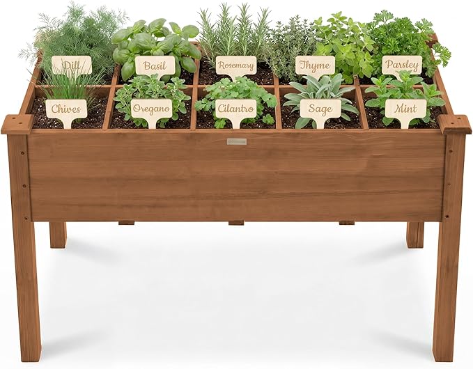 Best Choice Products Raised Herb Garden Bed Planter Box - Elevated Wooden Planter with 10 Grid Growing Compartments, Drainage Holes, Vegetable Flower Garden Box for Patio Balcony Backyard - Acorn