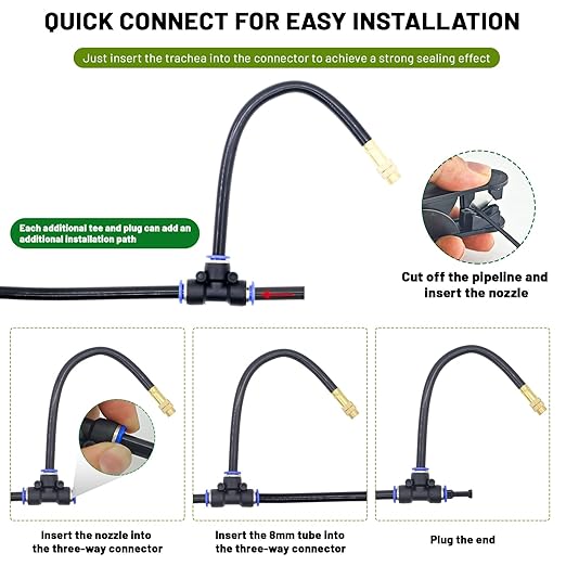 360° Adjustable Drip Irrigation System - 100FT Garden Watering System with 32 Nozzles, Garden Irrigation System, Greenhouse Accessories, Atomizing System for Yard, Lawn, Plants, 5/16 inch Tubing