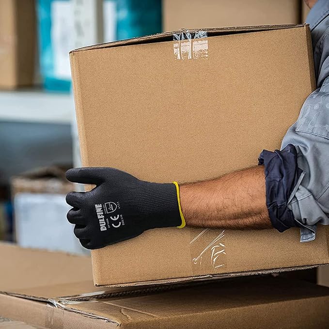 DULFINE Ultra-Thin PU Coated Work Gloves-60 Pairs,Excellent Grip,Nylon Shell Black Polyurethane Coated Safety Work Gloves, Knit Wrist Cuff,Ideal for Light Duty Work. (Medium)
