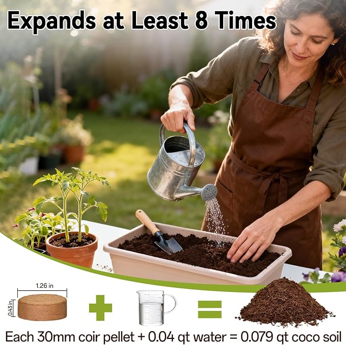 ZeeDix 200 Pack 30mm Organic Coco Coir Seed Starter Pellets, Compressed Coconut Fiber Seed Starter Soil Discs Potting Soil Mix for Indoor Outdoor Plants, Herbs Houseplants Bonsai Vegetables Flowers
