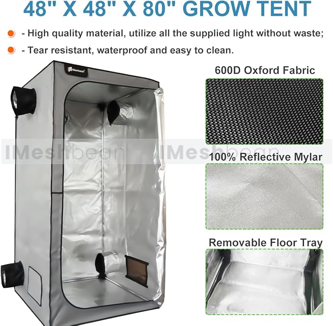Grow Tent Kit, 48"x48"x80" Indoor Grow Tent,Complete System High Reflective Mylar Tent +Full Spectrum LED Grow Light Combo Hydroponics Indoor Plant Growing Tent + Carbon Filter