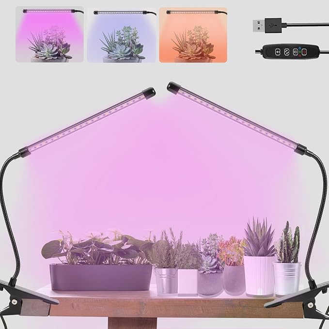 Grow Lights for Indoor Plants 20 LED, Indoor Plant Growing Lights Full Spectrum Auto ON Off with 3/9/12H Timer, Clip on PlantGrow Light Strips for Seed Starting 9 Dimmable Levels,2Packs