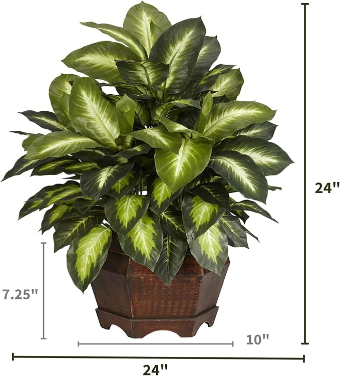 Nearly Natural 24in Dieffenbachia Artificial Plant, Faux Greenery with Decorative Planter for Indoor Home Office Decor, Low Maintenance