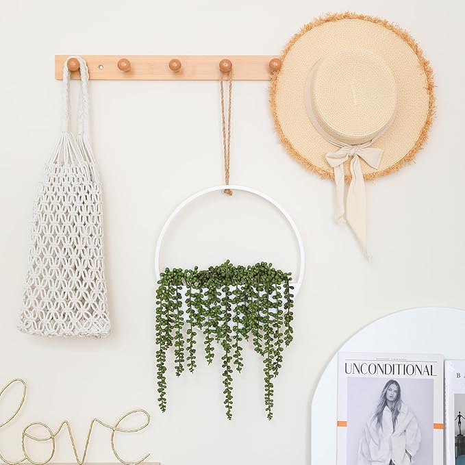 Floweroyal Artificial Succulents Hanging Plants 20.1'' Fake String of Pearls in Pot with 9.4'' Lanyard for Indoor Outdoor Wall Decor (Large).