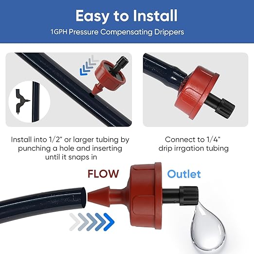 1 GPH Pressure Compensating Drippers: 25 Pack Drip Irrigation Spot Drippers Constant Flow Drip Irrigation Emitters Drip Irrigation Parts for Drip Watering System