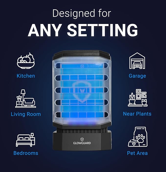 GlowGuard-X Rechargeable Indoor Fly Trap & Gnat Killer, Multi-Purpose Mosquito Trap and Shockless Indoor Bug Zapper, Includes 1 Device + 4 Glue-Card Refills, 48hr Battery Life, Black