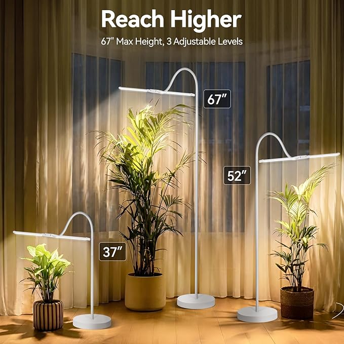 3CCT Grow Lights for Indoor Plants, 168 Full Spectrum LED Plant Light for Indoor Growing with 180° Expandable Lamp Head, 4/8/12H, Dimmable, 67in Tall Adjustable Standing Grow Light with 360° Gooseneck