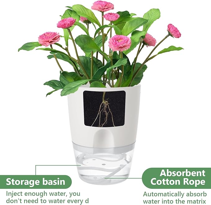 JMIATRY 15PCS Self Watering Pots 4 Inch Self Watering Planters for Indoor Plants Plastic 4 Inch Self Waterings Pots for Indoor Plant Small Self Waterings Pot with Transparent Water Reservoir, White
