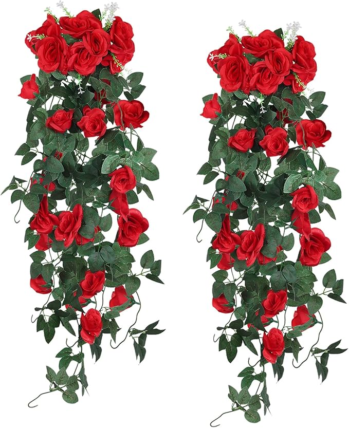 RECUTMS Artificial Hanging Rose Flowers for Outdoors 2PCS 3.3Ft Rose Vine Garlands for Decoration Artificial Hanging Plants for Home Living Room Garden Wedding Indoor Outside Decor