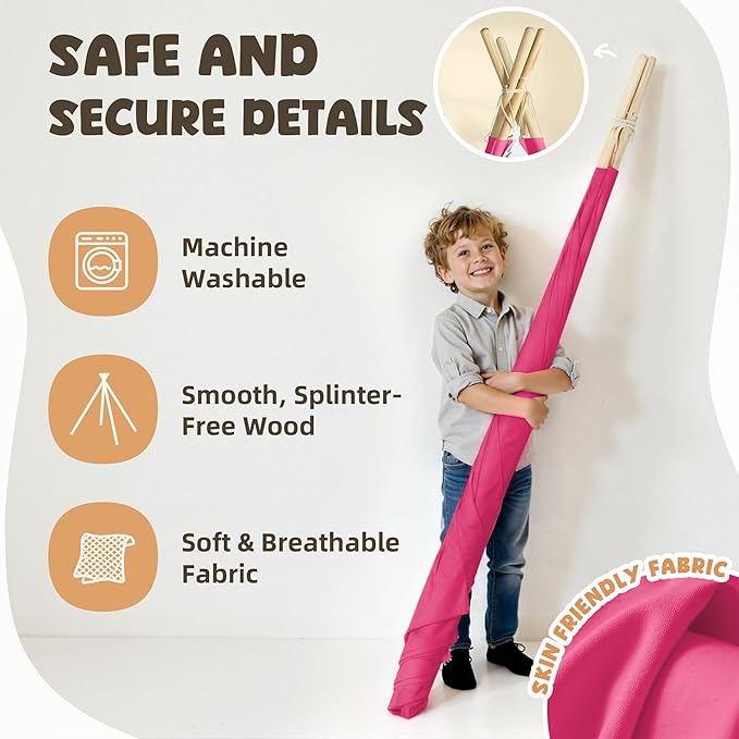 Sumbababy Teepee Tent for Kids, Play Tents for Girls & Boys, Gifts Playhouse for Indoor, Toddler Toys Play House for Baby, Rose Pink
