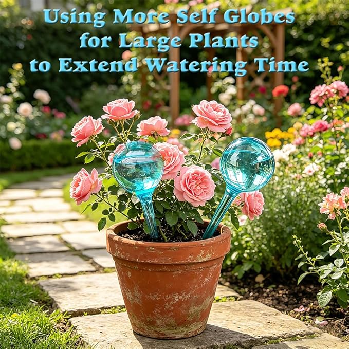 Plant Self Watering Globes, Large 12pcs Flower Automatic Watering Bulbs, Plastic Plant Flower Self Watering Devices, Garden Self Watering Planter Insert for Daily Vocation Watering, Forgetful Gardener