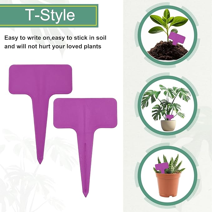 uxcell 100Pcs 4 Inch Plant Labels Large T-Style Garden Marker Plant Tags Markers for Flower Beds Pots Vegetables Purple