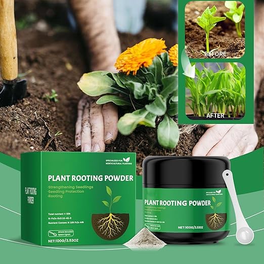Plant Rooting Powder, Root Growth Stimulator for Cuttings, Seedling and Root Promoter Supports Stronger, Healthier Plants (1PC)