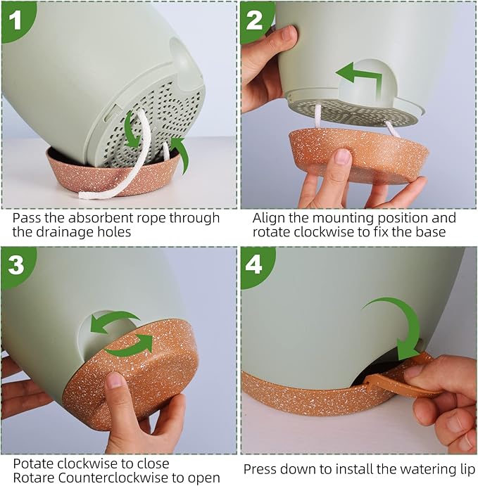 Vanslogreen Planters for Indoor Plants, 8/7/6.5/6/5.5/5 Inch Self Watering Planters with Drainage Hole, Plastic Planters Flower Pots for Indoor Outdoor Plants (Green)