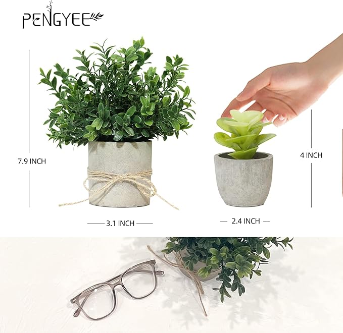 4 Pack Small Fake Plants in Pot for Home Decor, Artificial Plants Indoor, Small Faux Succulents Plants Indoor for Bathroom Bedroom Kitchen Office Farmhouse Room Shelf Decor
