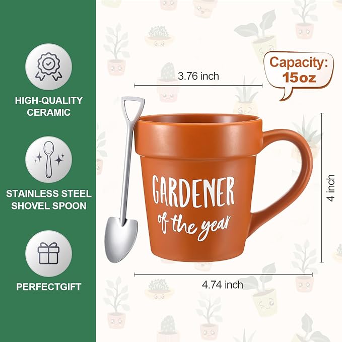 4 Pcs Gift Set for Plant Lovers Women, Mother's Day, Birthday Plants Themed Gift Set with 15oz Coffee Cup Gardening Hat Gardener Plant Socks Shovel Spoon for Lady Mom Gardening Supplies