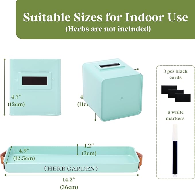 PERFNIQUE Indoor Herb Garden, Herb Planter Set with Tray, Farmhouse Indoor Plant Pots, Windowsill Herb Garden with Drainage(Planter only) for Indoor/Outdoor, Window Pots (Mint)