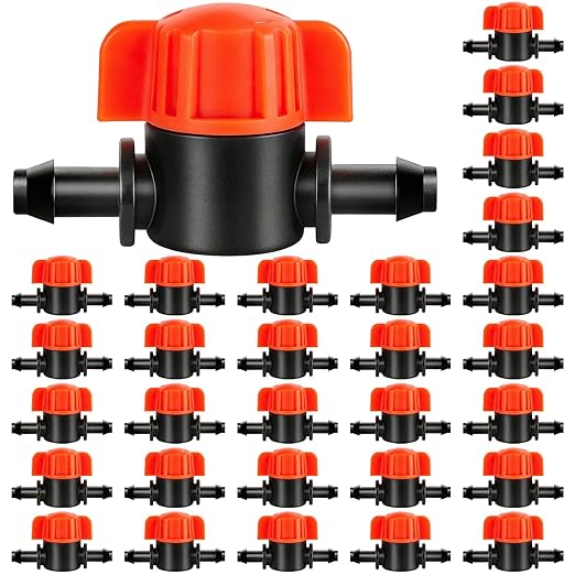 30 Pack 1/4" Drip Irrigation Shut Off Valves, Drip Line Shut Off Switch Valve for 1/4 Inch Drip Irrigation Tubing Water Flow Control In-Line Valve for Garden Drip Systems