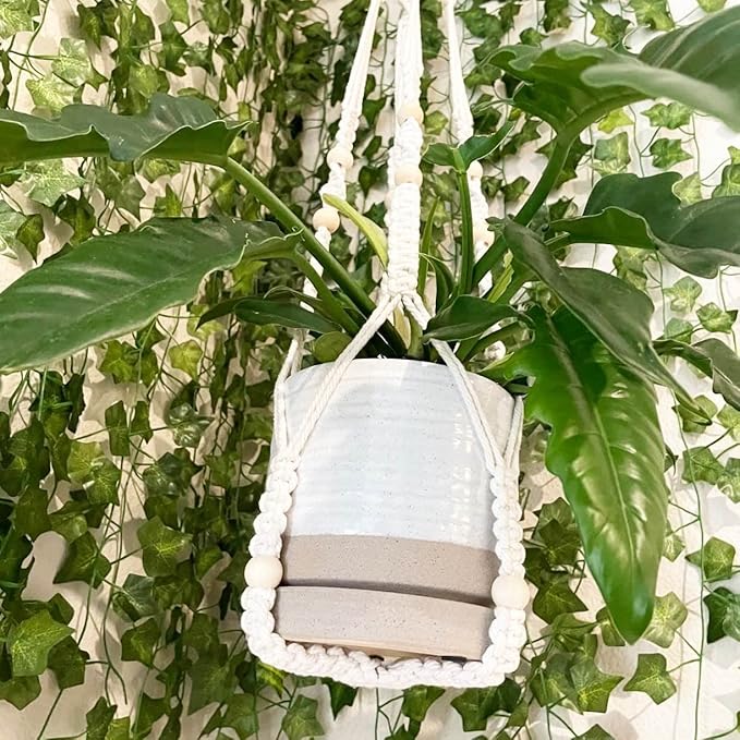 HERDUK 6 + 8 Inch Plant Pots, Ceramic Planter Pot with Drainage Hole & Saucer, Indoor/Outdoor Cylinder Round Planter Pot, Cream & Beige