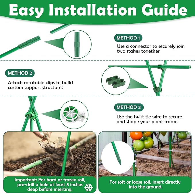 117 PCS Garden Stakes, Fiberglass Tomato Stakes, Garden Sticks with Accessories, 35 Sets DIY 4ft, 5ft, 6ft, 7ft Plant Stakes, Plant Sticks Supports for Indoor Outdoor Plants Tomato, Vegetables, Pepper