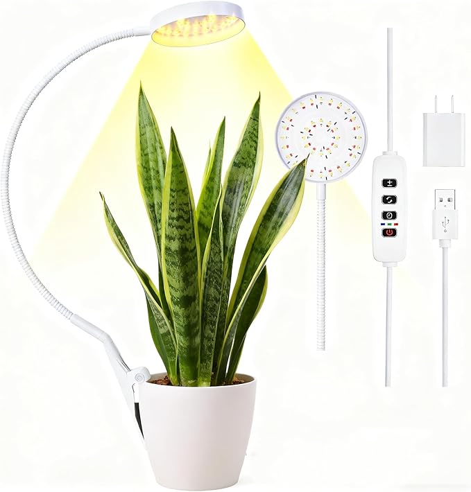 VC.Formark Clip On Plant Grow Lights for Indoor Plants Small Potted - Full Spectrum 3 Modes, 10-Level Dimmer, 3/9/12H Timer & Durable Metal Gooseneck for Succulents,Herbs