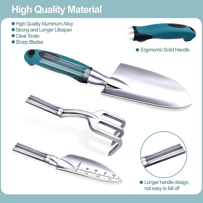 Kynup Garden Tools, Gardening Gift for Women, Men, Beginners, Gardening Hand Tools Kit, Gardening Supplies, Essentials, Garden Stuff, Rust Resistant Garden Tool Set for Weeding, Digging, Planting