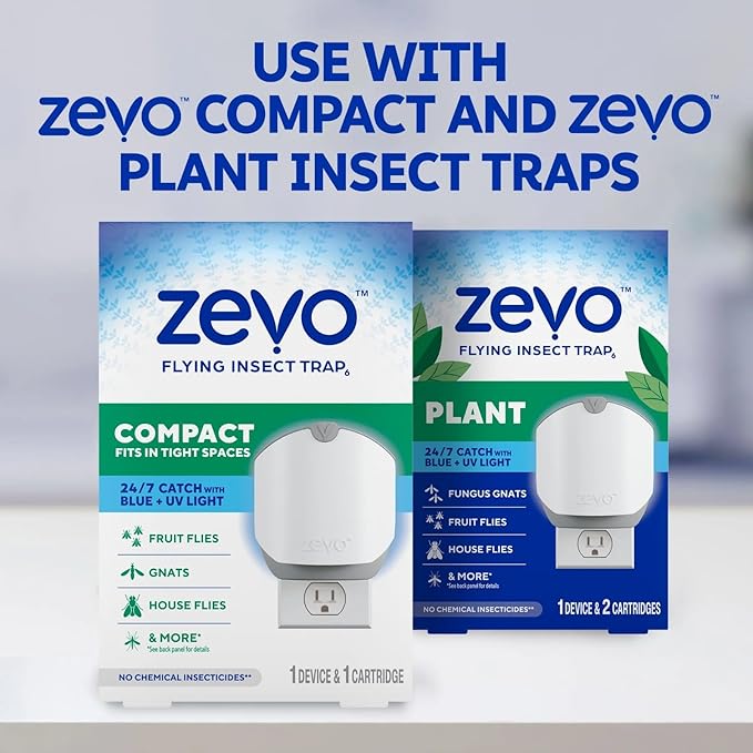 Zevo Plant Flying Insect Trap: Easy, Mess-Free Solution, Use Near House Plants - Kills Fungus Gnats, House Flies, & Fruit Flies (1 Device & 2 Refill Cartridges)