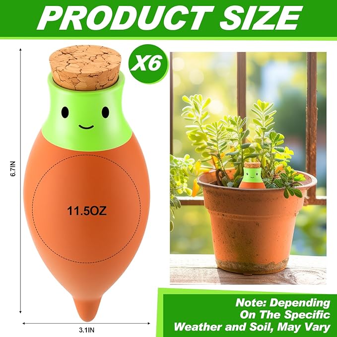 LemonRoad 6 Pcs Self Watering Terracotta Globes 11.5oz Large Ollas Plant Watering Globes Planter Insert Spike Pot Clay Planter Irrigation Device for Outdoor Indoor Easy to Refill Plant Lover Gift