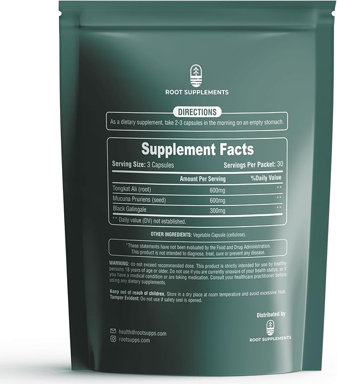 Natural Testosterone Support with Tongkat Ali, Mucuna Pruriens, Black Galingale, 90 Capsules