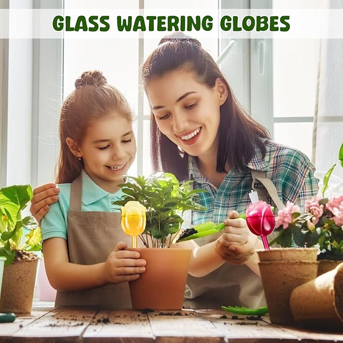 Rose Self Watering Globes for Indoor Plants - 4Pcs Iridescent Glass Plant Watering Devices with 100ML Water Bulbs, Rainbow Plant Watering Insert for Outdoor Flowers