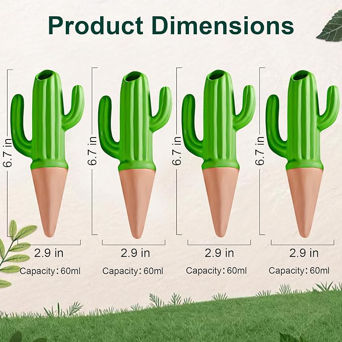MCleanPin 4 Pack Self Watering Spikes and Globes, Handmade Terracotta Cactus Self-Watering Plant Devices with Slow Release System, Automatic Plant Water Bulbs for Indoor and Outdoor Garden Vacation