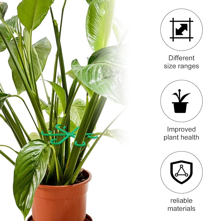 PEUTIER 4pcs Plant Stem Supports, Plastic Houseplant Climbing Holders Stabilizer Reusable Small Climbers Flower Plant Stakes Trellis Stem Hook Growth Accessories for Indoor Monstera (Green)