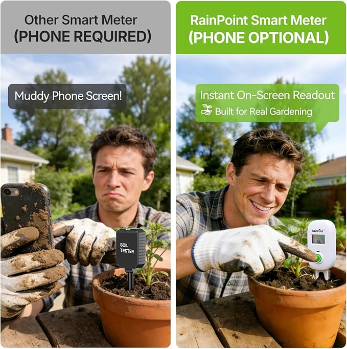 [2026 Version] RAINPOINT Visual Gauge Digital Smart Wireless Plant Moisture Meter Kit,Indoor & Outdoor Use,with WiFi Hub,Capacitive Leave-in Soil Hygrometer Sensor Garden House Plant Care Must Haves