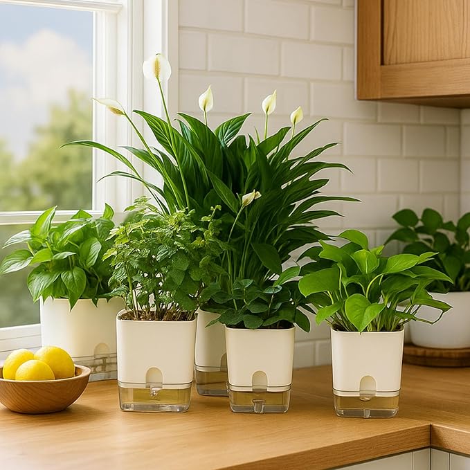 Planterhoma Self Watering Plant Pots for Indoor Plants 10 inch, 3 Packs Rectangle Self-Watering Planters with Drainage Hole, White African Violet Pots for Devil's Ivy, Spider Plant, Orchid, Herb