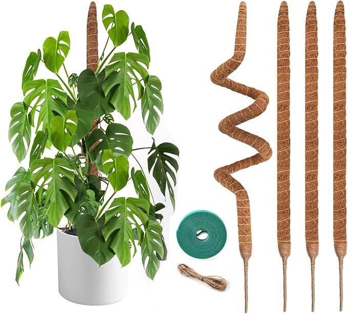 4 Pack Moss Pole, 28 Inch Bendable Moss Poles for Plants Monstera for Climbing Plants, Handmade Coco Coir Pole Plant Sticks Support Stakes for Indoor Plants Plant Grow