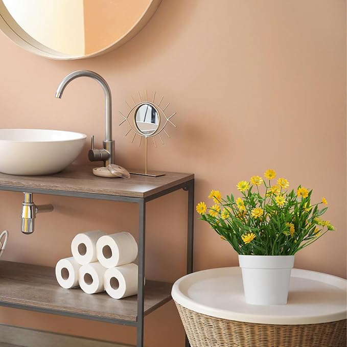 Fake Plants Daisy for Bathroom Decor, Small Potted Artificial Plants Indoor for Shelf Desk Home Bathroom Farmhouse Room Coffee Table Decor, Yellow (Pack of 2)