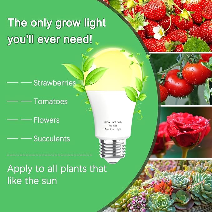 3 Pack Full Spectrum Grow Light Bulbs,A19 Grow Lights for Indoor Plants,Dimmable E26 9W Grow Bulb Replace up to 100W,Plant Lights for Indoor Growing,Flowers,Greenhouse,Indore