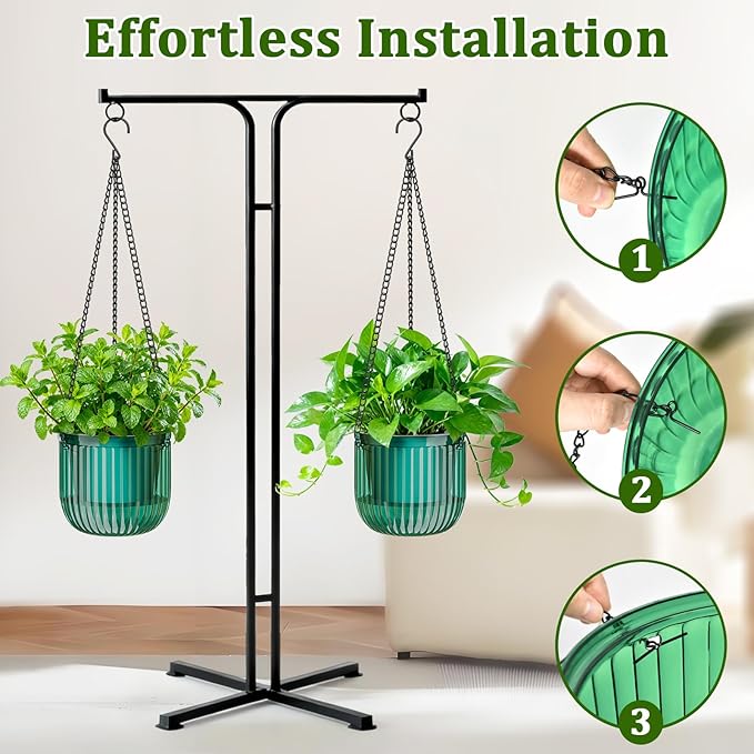 Halatool 2 Pack 6.5 Inch Self-Watering Hanging Planters for Plants, Indoor Hanging Flower Pots for Garden Home Wall Decor, Green