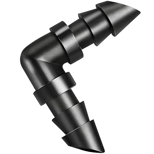60 Pack Drip Irrigation 1/4" Barbed Elbow Fittings, Drip Line Barbed 90 Degree Elbow Connectors for 1/4 Inch Irrigation Tubing Micro Irrigation Connection Parts for Garden Sprinkler Systems
