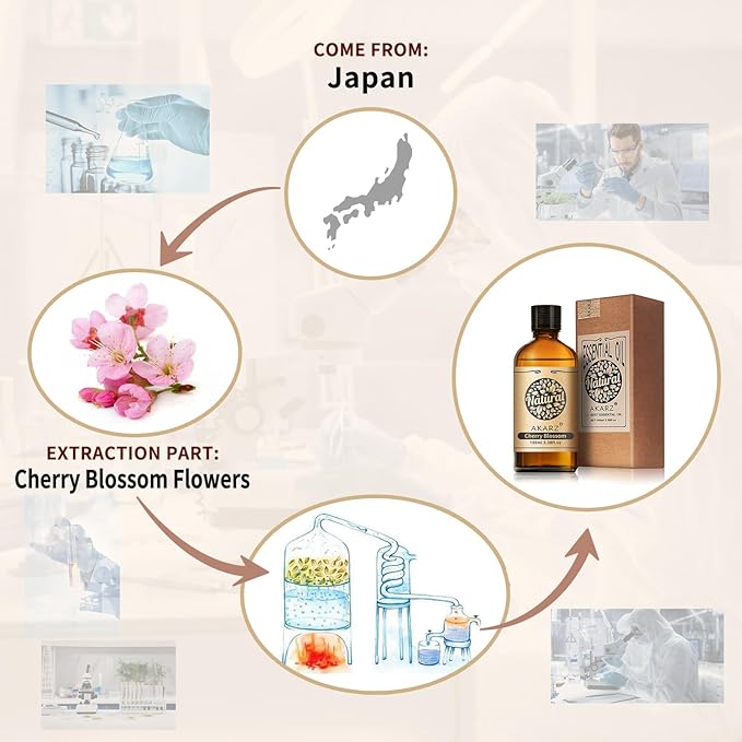 AKARZ 100ml Cherry Blossom Essential Oil Natural Cherry Blossom Oil Pure for Candle Making,DIY Skincare Products Massage,Home Spa Relaxation