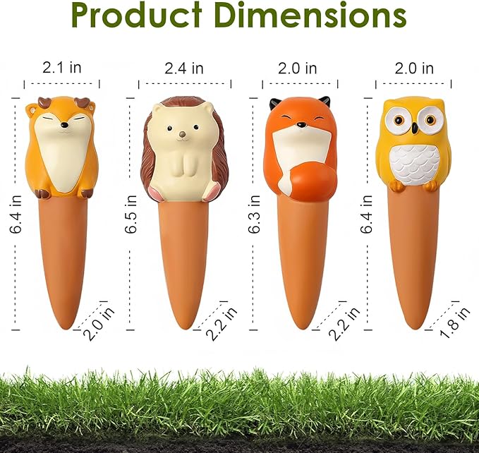 MCleanPin 4 Pack Plant Watering Spikes and Globes Handmade Terracotta Self-Watering Planter Insert Automatic Plant Waterer Devices for Indoor Outdoor Plants (Forest Animals)