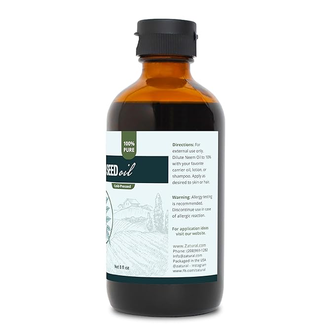 Zatural 100% Pure Neem Seed Oil GLASS Bottle | Cold Pressed, Undiluted Natural Oil for Skin Conditioning, Hair Moisture & Botanical Blending (8 Fl Oz Glass Bottle)