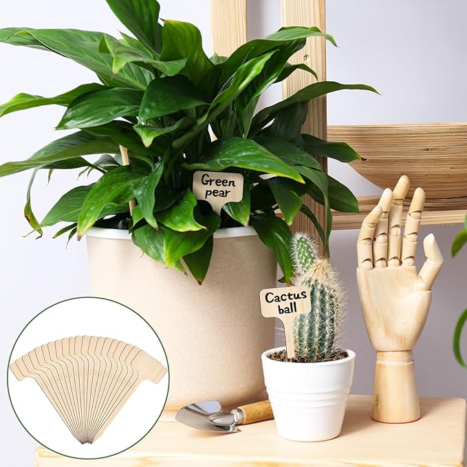 Thinp 20 Pcs T-Type Plant Labels, Bamboo Garden Labels Long Wooden T-Shape Plant Name Tags Garden Markers Sign-Plant Name Stakes for Seedling Vegetable Flowers Planting (6 X 18 cm)