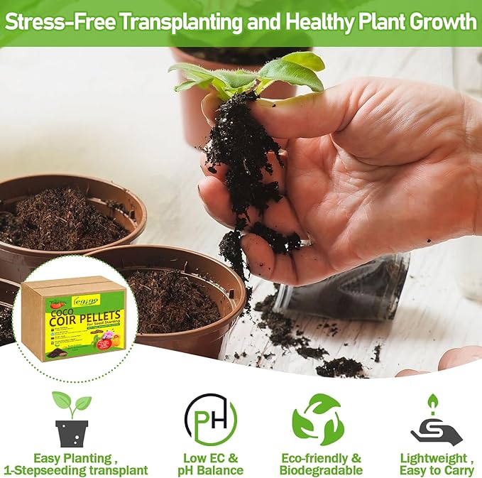 Legigo 100 Pcs 50mm Coco Coir Pellets Seed Starter Soil Mix- Organic Coconut Coir Potting Soil Pods for Seedling, Coco Peat Soil Discs for Indoor & Outdoor Plants Bonsai Herbs Vegetables and Flowers