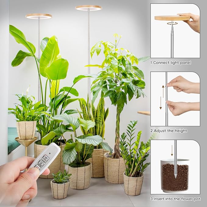 LBW Plant Grow Light,72 LEDs Full Spectrum Grow Lamp for Indoor Plants,Bamboo Plant Lights with 4/8/12H Timer,Height Adjustable,Ideal for Large Tall Plants,Bamboo
