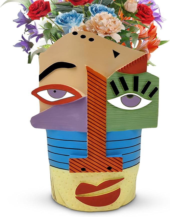 Midogaigai Abstract Face Planters Pots Head,Unique Head Planter for Indoor Plants,Funny Face Flower Pot,Colorful Plant Pots for Outdoor Garden Decor and Home Art Decoration(Eclectic)