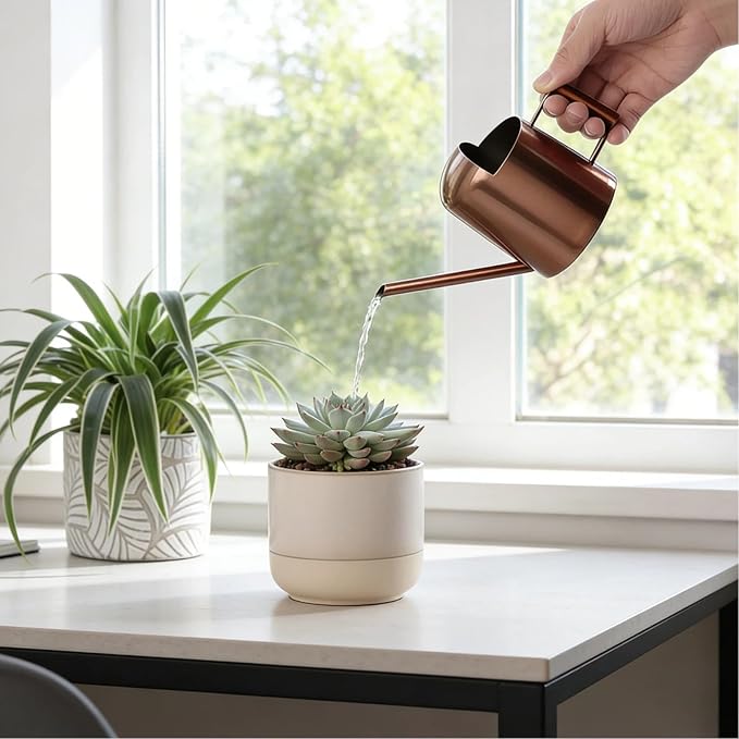 Watering Can 10oz/300ml Stainless Steel Long Spout Semi Open Powder Coated Flower Watering Pot for Garden Family Outdoor